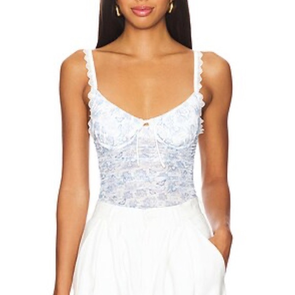 White Lace Bodysuit Tank Top - Women's Lace Trim Bodysuit